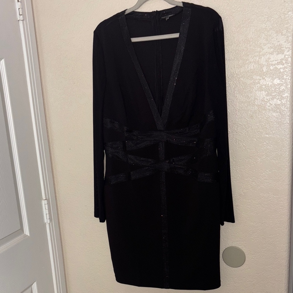 Black V-Neck Dress with Ribbon Details